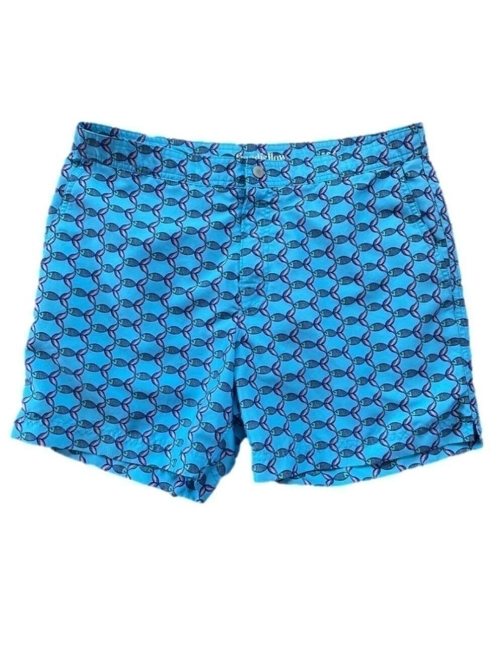 Goodfellow turquoise pink fish print mesh lined swim shorts 34W